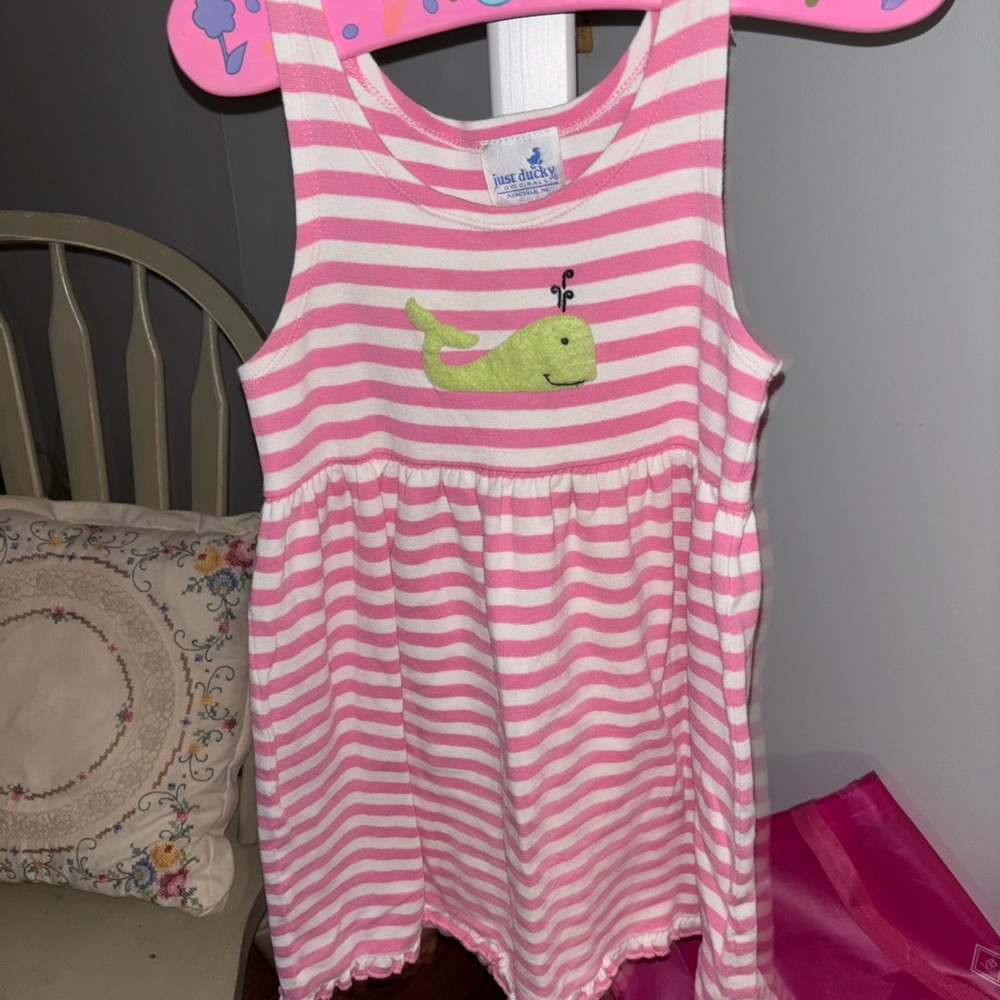 Just ducky Asheville Sz 6X Striped Dress with Whale Embroidery